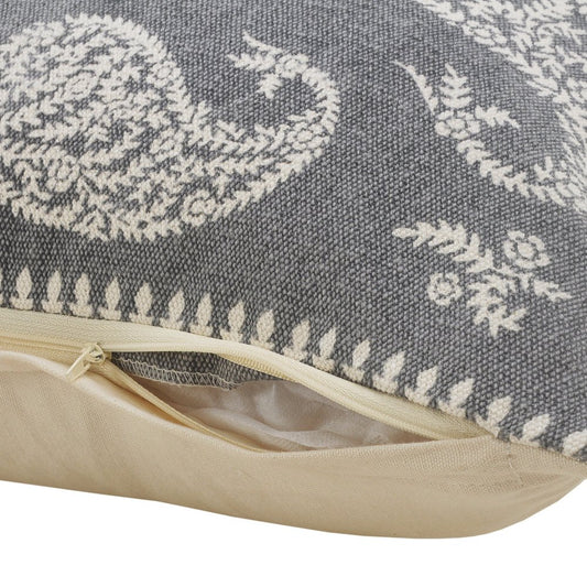 24" Gray And White Paisley Cotton Throw Pillow Cover