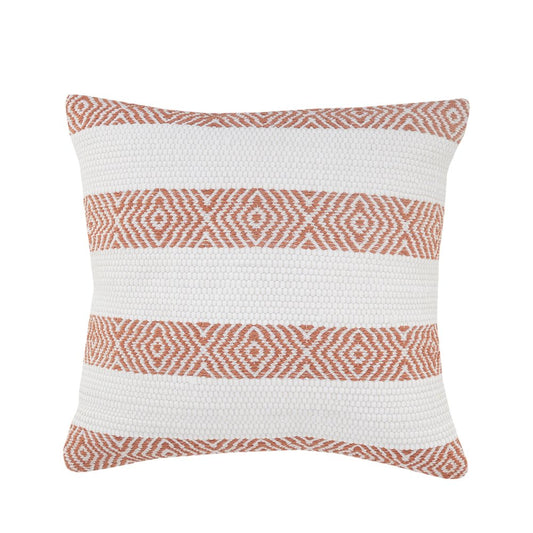 20" White And Orange Diamond Cotton Throw Pillow Cover