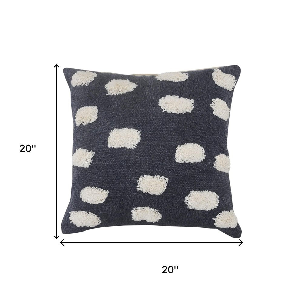 20" Blue And Cream Abstract Cotton Throw Pillow Cover