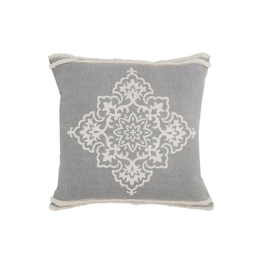 24" Gray And White Medallion Cotton Throw Pillow Cover