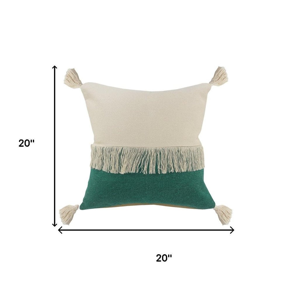 20" Green And Ivory Beach Striped Cotton Throw Pillow Cover