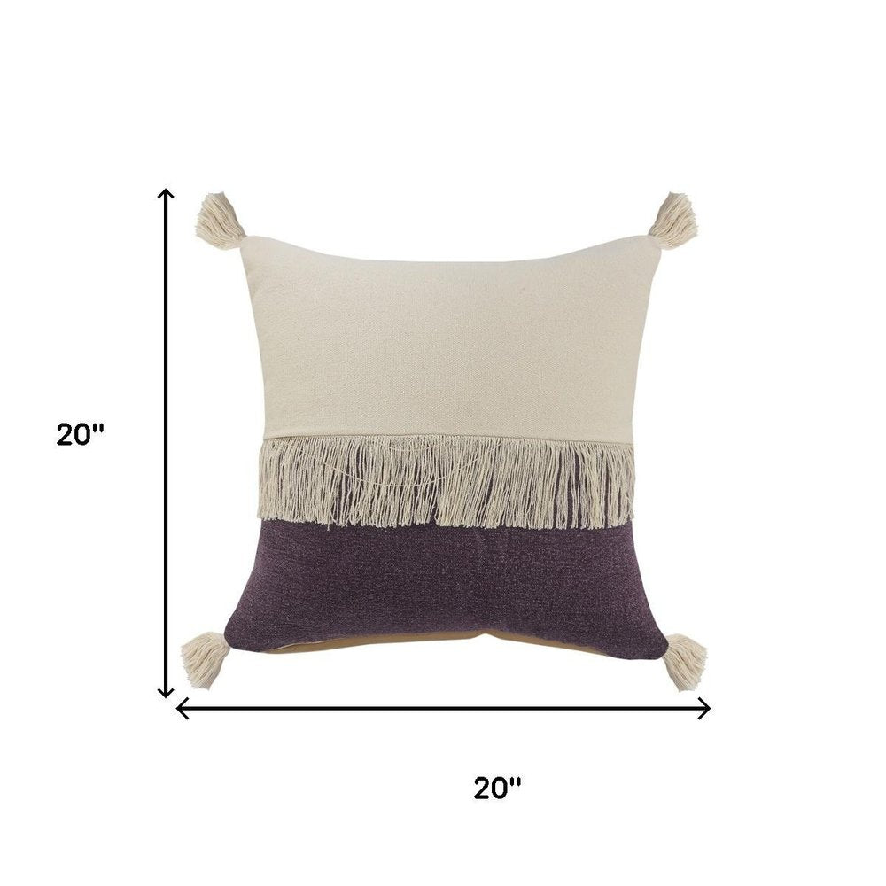 20" Purple And Ivory Beach Striped Cotton Throw Pillow Cover