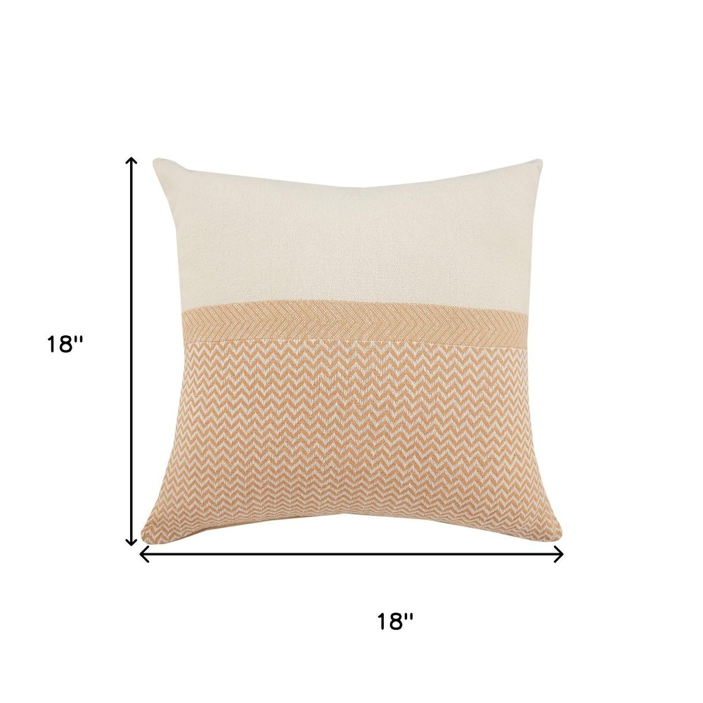 18" Cream And Orange Color Block Cotton Throw Pillow Cover