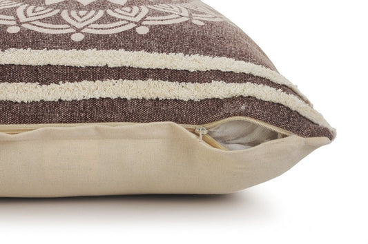 14" X 36" Brown And White Lumbar Medallion Cotton Throw Pillow Cover with Texture