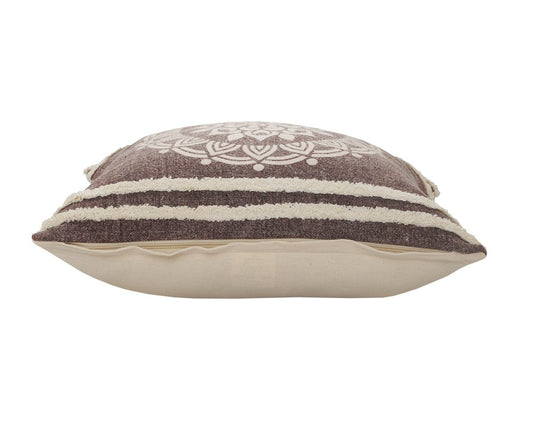 20" Brown And White Medallion Cotton Throw Pillow Cover with Texture