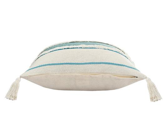 20" White And Blue Beach Striped Cotton Throw Pillow Cover