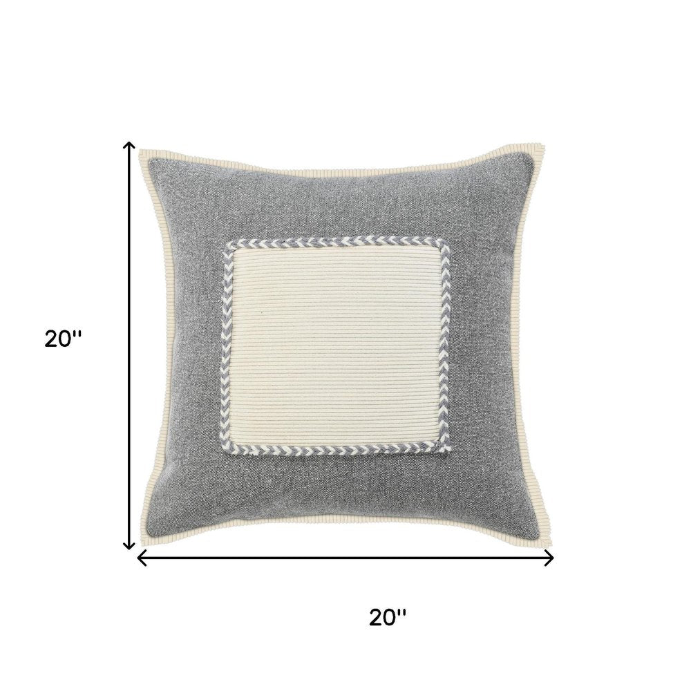 20" Gray And White Beach Coastal Cotton Throw Pillow Cover