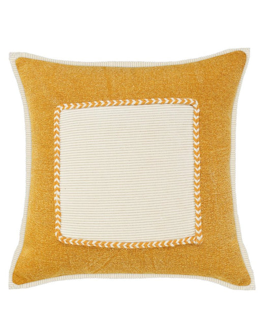 20" Yellow And White Beach Color Block Cotton Throw Pillow Cover with Texture