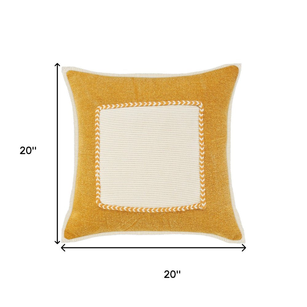 20" Yellow And White Beach Coastal Cotton Throw Pillow Cover