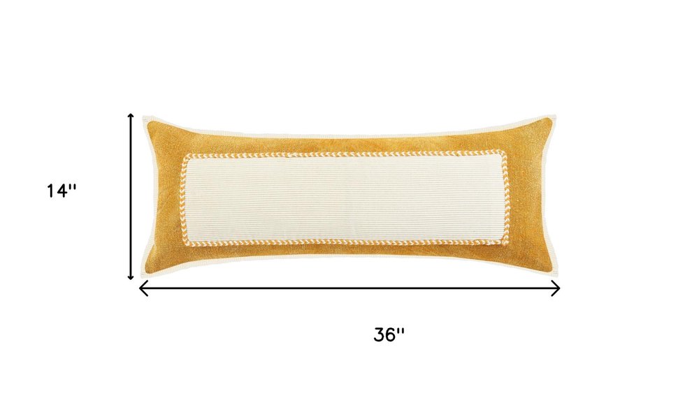 14" X 36" Yellow And White Lumbar Beach Coastal Cotton Throw Pillow Cover