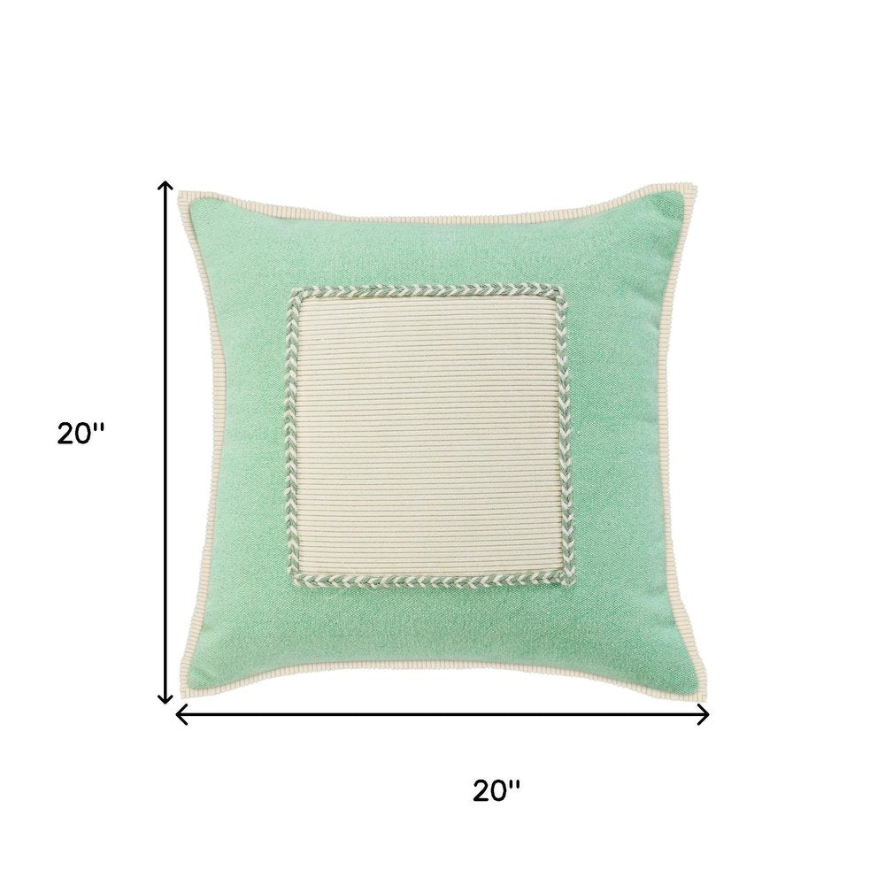20" Green And White Beach Coastal Cotton Throw Pillow Cover