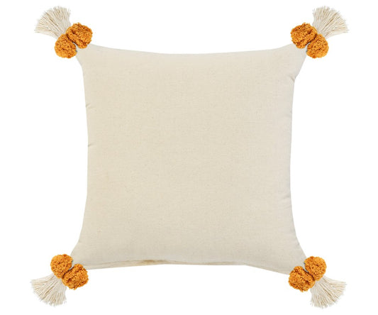 20" Yellow And White Geometric Cotton Throw Pillow Cover with Tassels Tufts And Texture