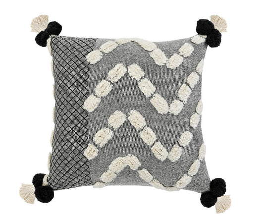 20" Gray And White Geometric Cotton Throw Pillow Cover