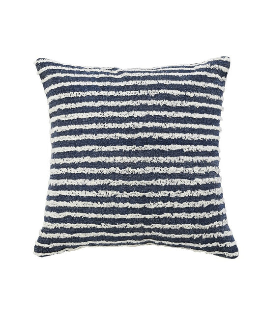 20" Blue And White Striped Cotton Throw Pillow Cover with Tufts