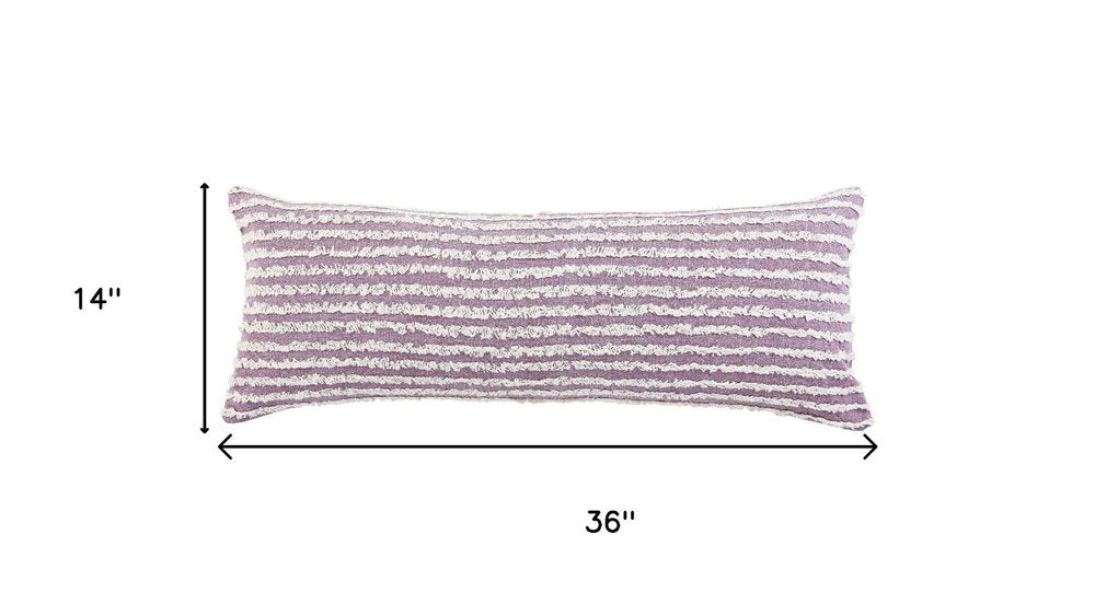 14" X 36" Purple And White Lumbar Striped Cotton Throw Pillow Cover