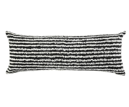 14" X 36" Black And White Lumbar Striped Cotton Throw Pillow Cover with Tufts