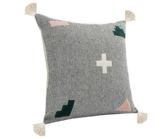 20" Gray And Green Geometric Cotton Throw Pillow Cover