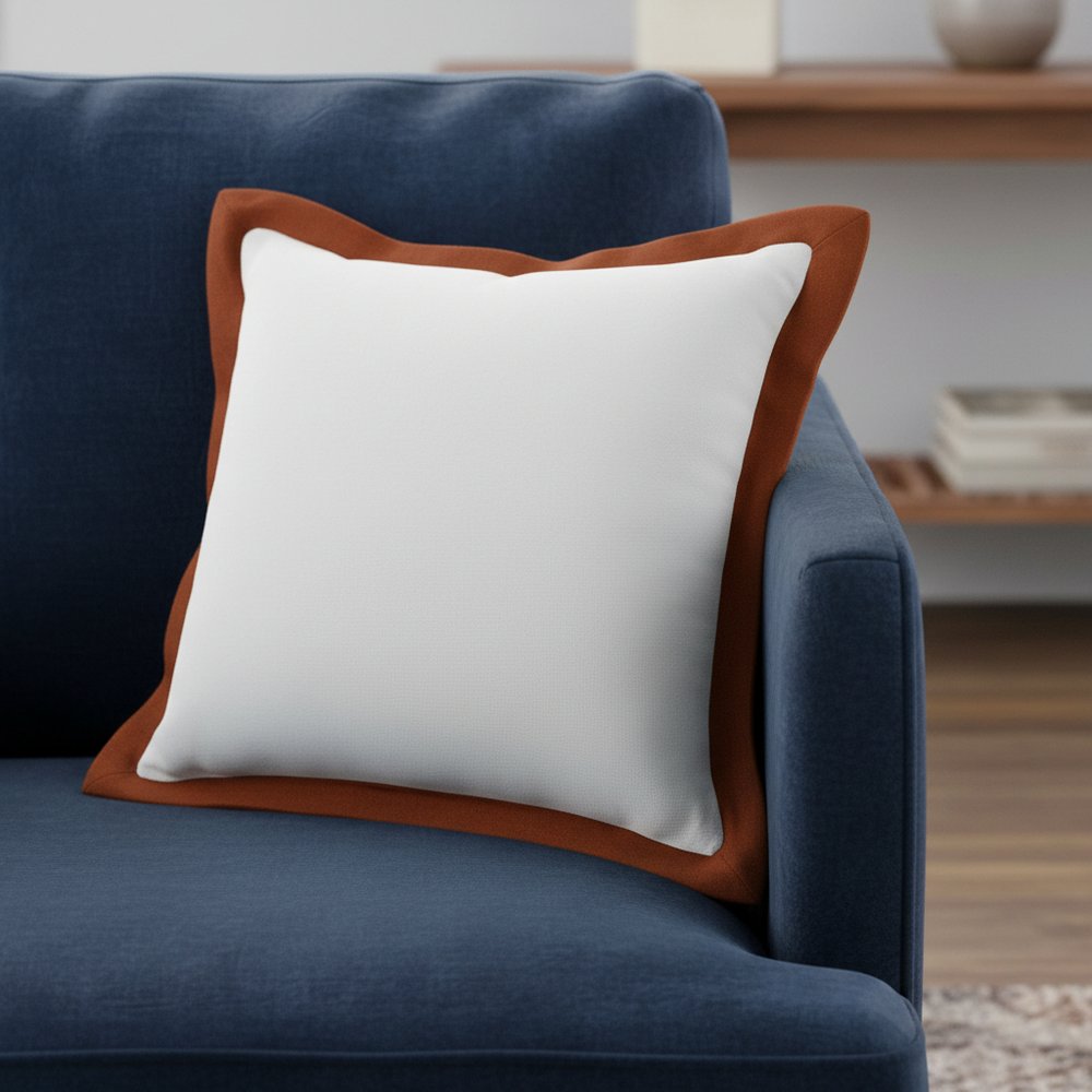 20" White And Brown Color Block Cotton Throw Pillow Cover