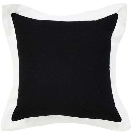 20" Black And White Color Block Cotton Throw Pillow Cover