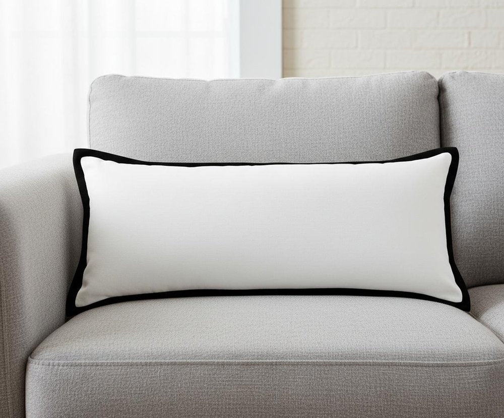 14" X 36" White And Black Lumbar Cotton Throw Pillow Cover