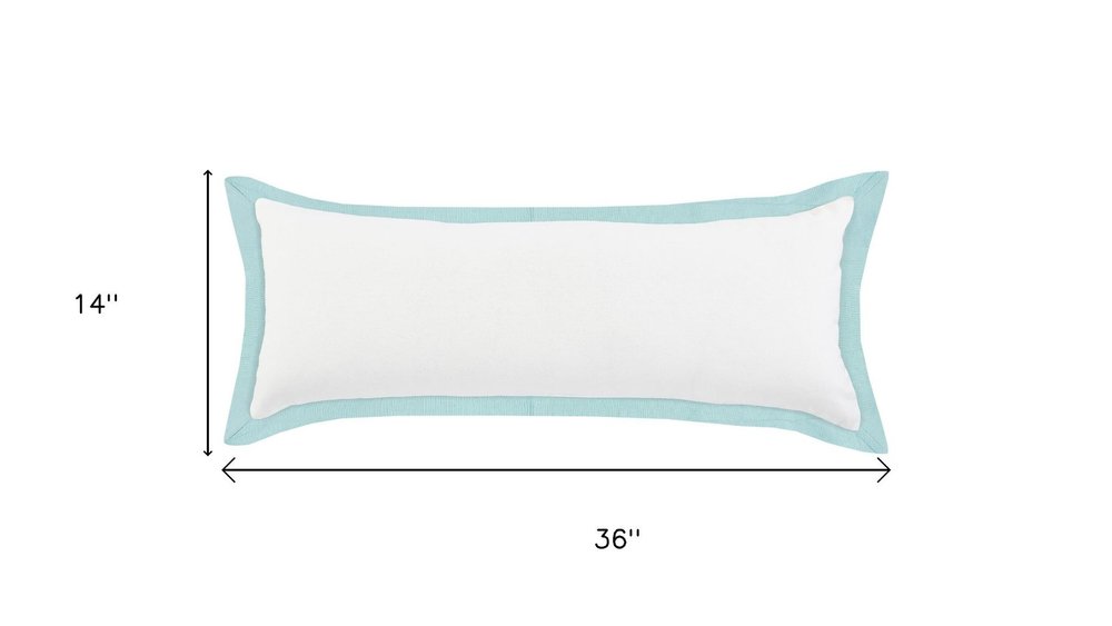 14" X 36" White And Blue Lumbar Cotton Throw Pillow Cover