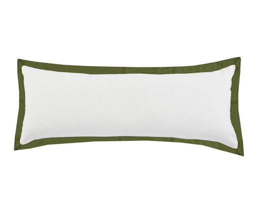 14" X 36" White And Green Lumbar Cotton Throw Pillow Cover