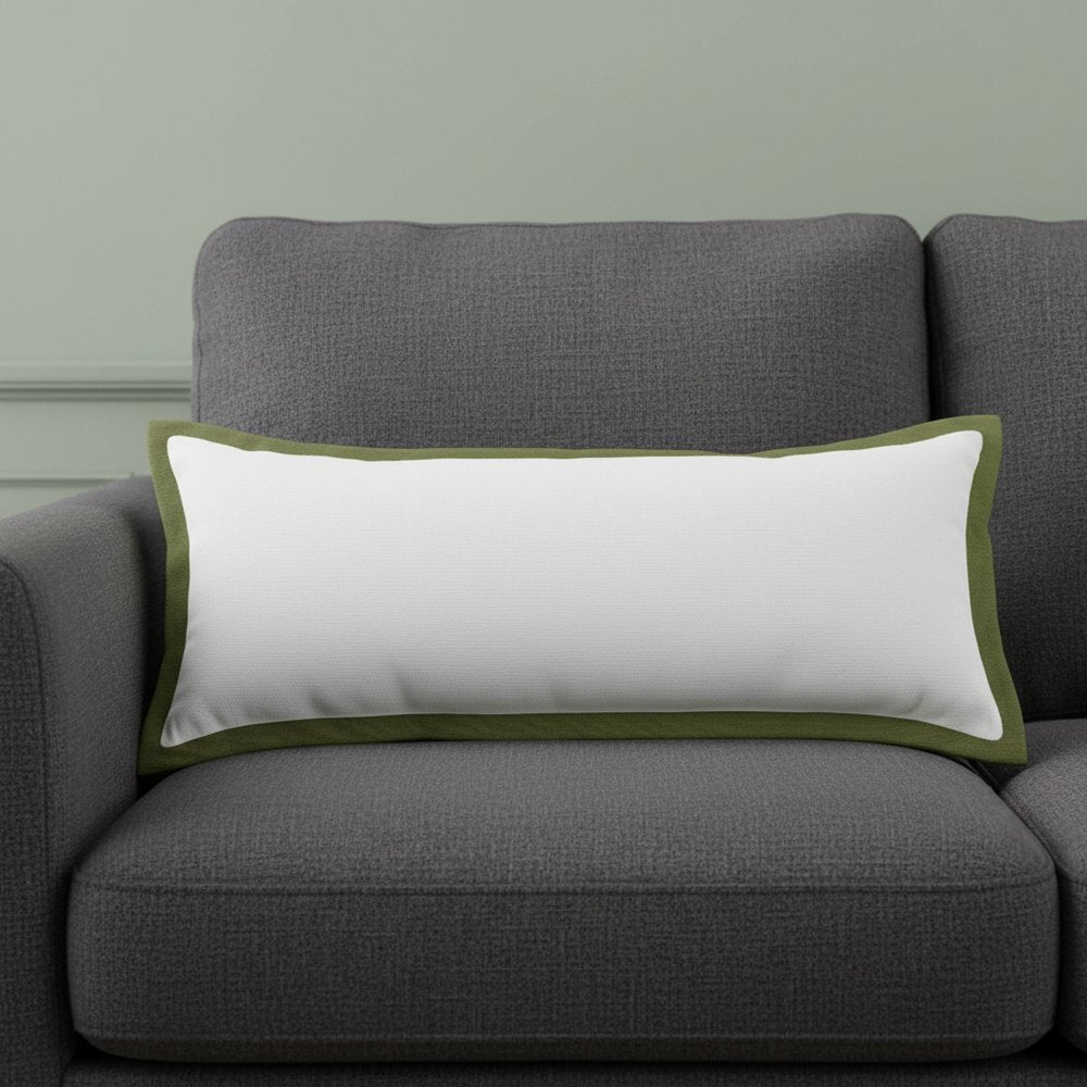 14" X 36" White And Green Lumbar Cotton Throw Pillow Cover