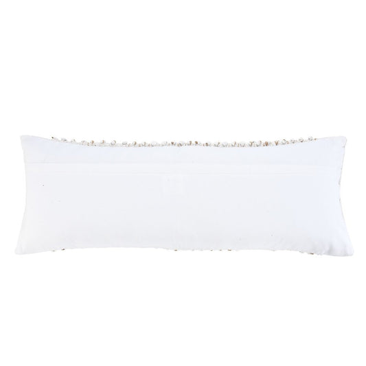 14" X 36" White And Beige Lumbar Geometric Cotton Blend Throw Pillow Cover with Texture