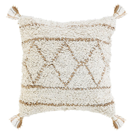 20" Ivory And Beige Geometric Cotton Blend Throw Pillow Cover