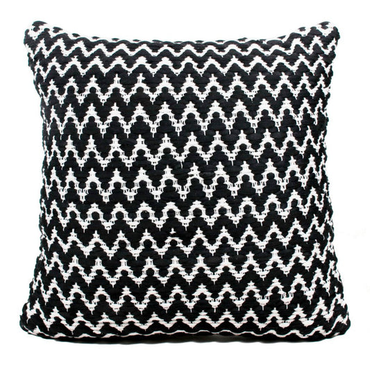 20" Black And White Chevron Cotton Blend Throw Pillow Cover