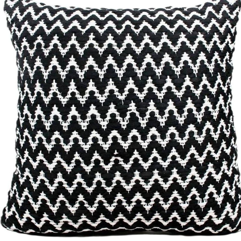 20" Black And Ivory Chevron Cotton Blend Throw Pillow Cover