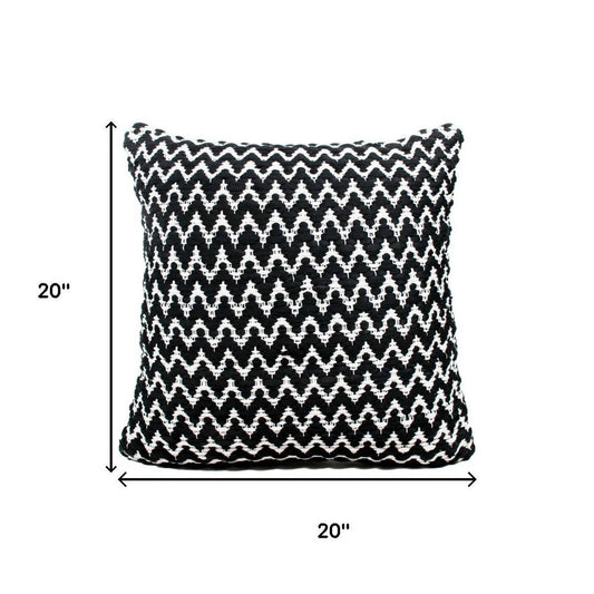 20" Black And Ivory Chevron Cotton Blend Throw Pillow Cover