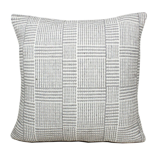 20" Gray And White Plaid Cotton Blend Throw Pillow Cover