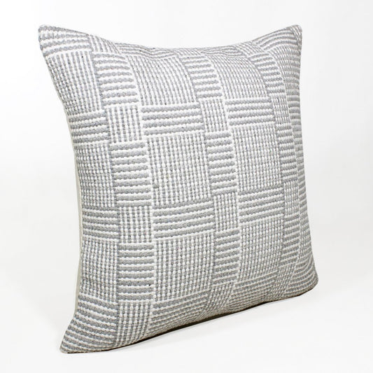 20" Gray And White Plaid Cotton Blend Throw Pillow Cover