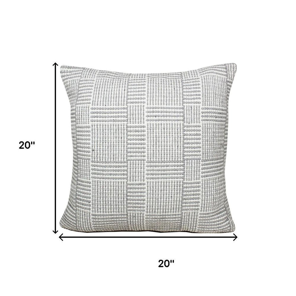 20" Gray And White Plaid Cotton Blend Throw Pillow Cover