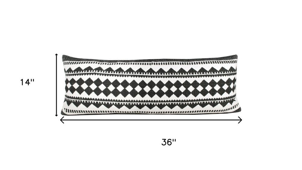 14" X 36" Black And White Lumbar Geometric Cotton Blend Throw Pillow Cover