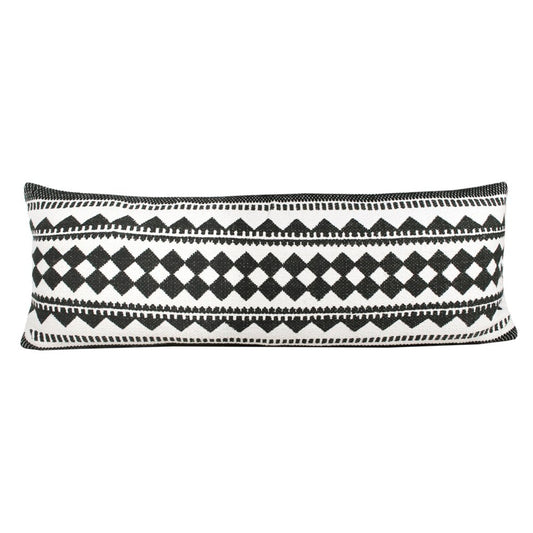 14" X 36" Black And Ivory Lumbar Geometric Cotton Blend Throw Pillow Cover