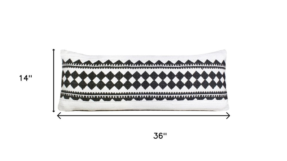 14" X 36" Black And White Lumbar Geometric Cotton Blend Throw Pillow Cover