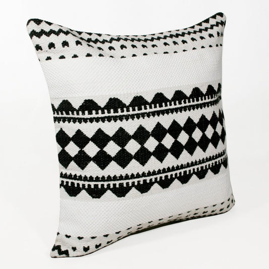 20" Black And Ivory Geometric Cotton Blend Throw Pillow Cover