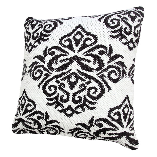 20" White And Black Medallion Cotton Blend Throw Pillow Cover