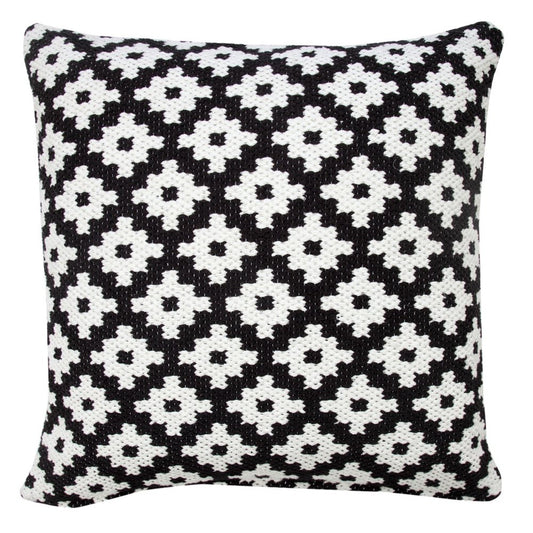 20" Black And White Diamond Cotton Blend Throw Pillow Cover