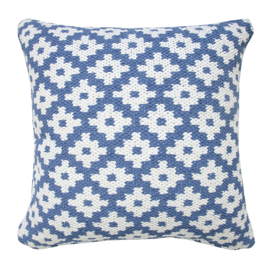 20" Blue And White Diamond Cotton Blend Throw Pillow Cover