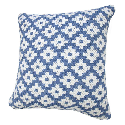 20" Blue And White Diamond Cotton Blend Throw Pillow Cover