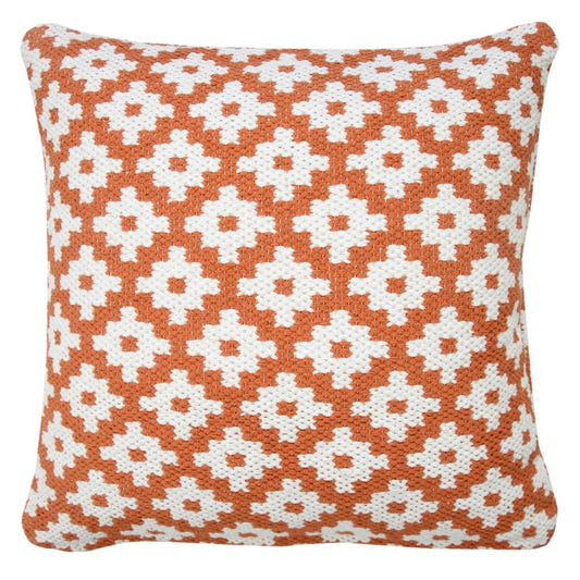 20" Orange And White Geometric Cotton Blend Throw Pillow Cover
