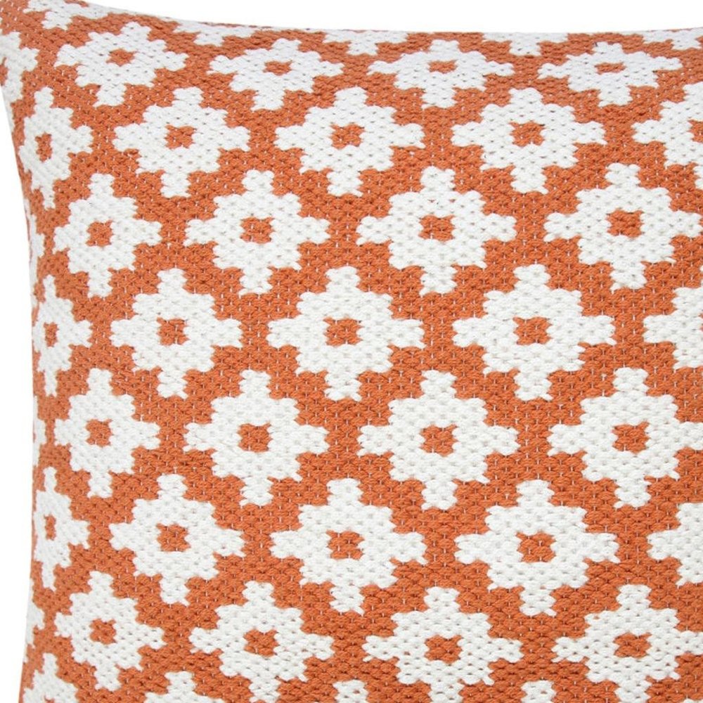 20" Orange And White Geometric Cotton Blend Throw Pillow Cover