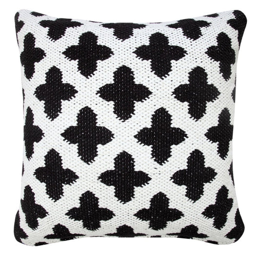 20" White And Black Trellis Cotton Blend Throw Pillow Cover