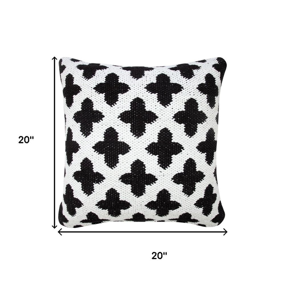 20" White And Black Trellis Cotton Blend Throw Pillow Cover