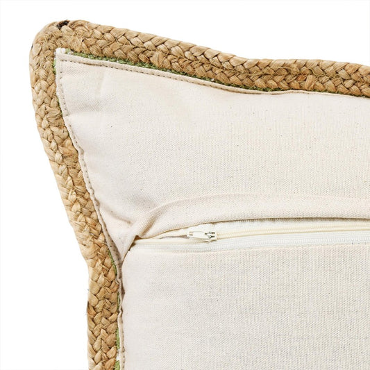 20" Green And White Beach Striped Cotton Blend Throw Pillow Cover