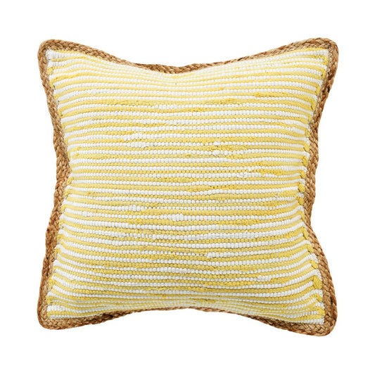 20" Yellow And White Beach Striped Cotton Blend Throw Pillow Cover