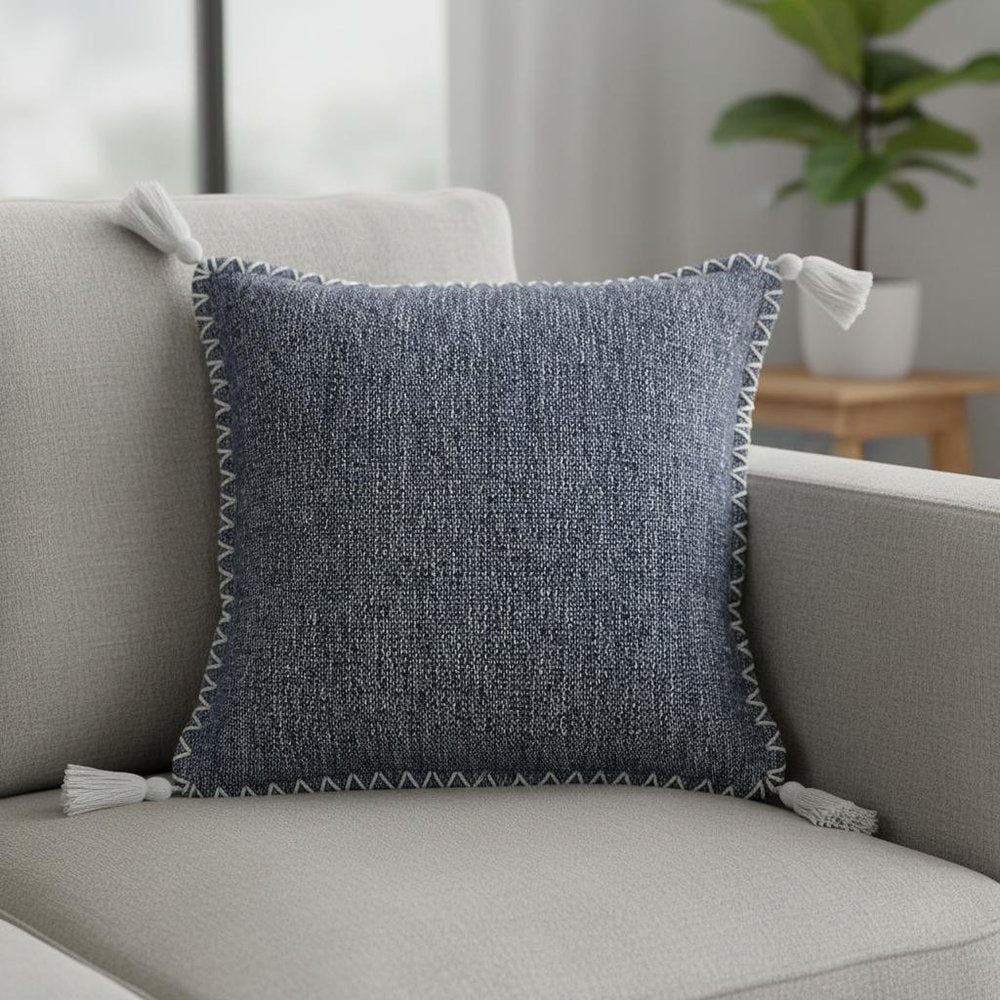 20" Blue Cotton Throw Pillow Cover